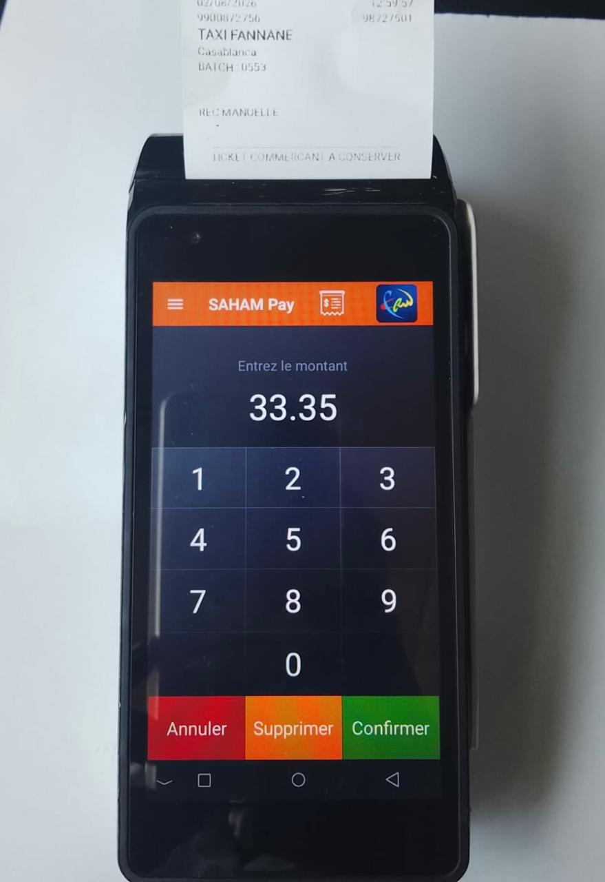 Terminal de paiement électronique pour règlement par carte bancaire chez Taxi Maroc